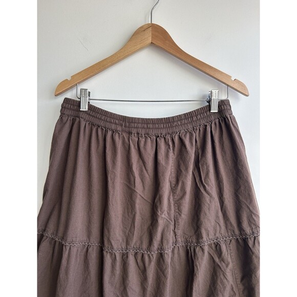 VTG Y2K Studio West Brown Midi Skirt Flowy Boho Cottage Core Size L - Picture 5 of 7